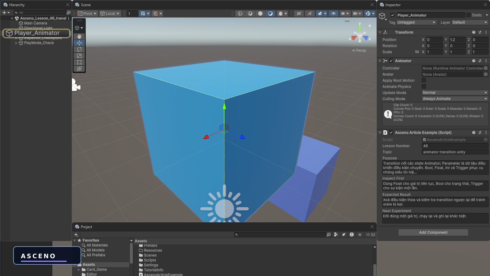 Transition và Parameter trong Animator — native Unity practice
